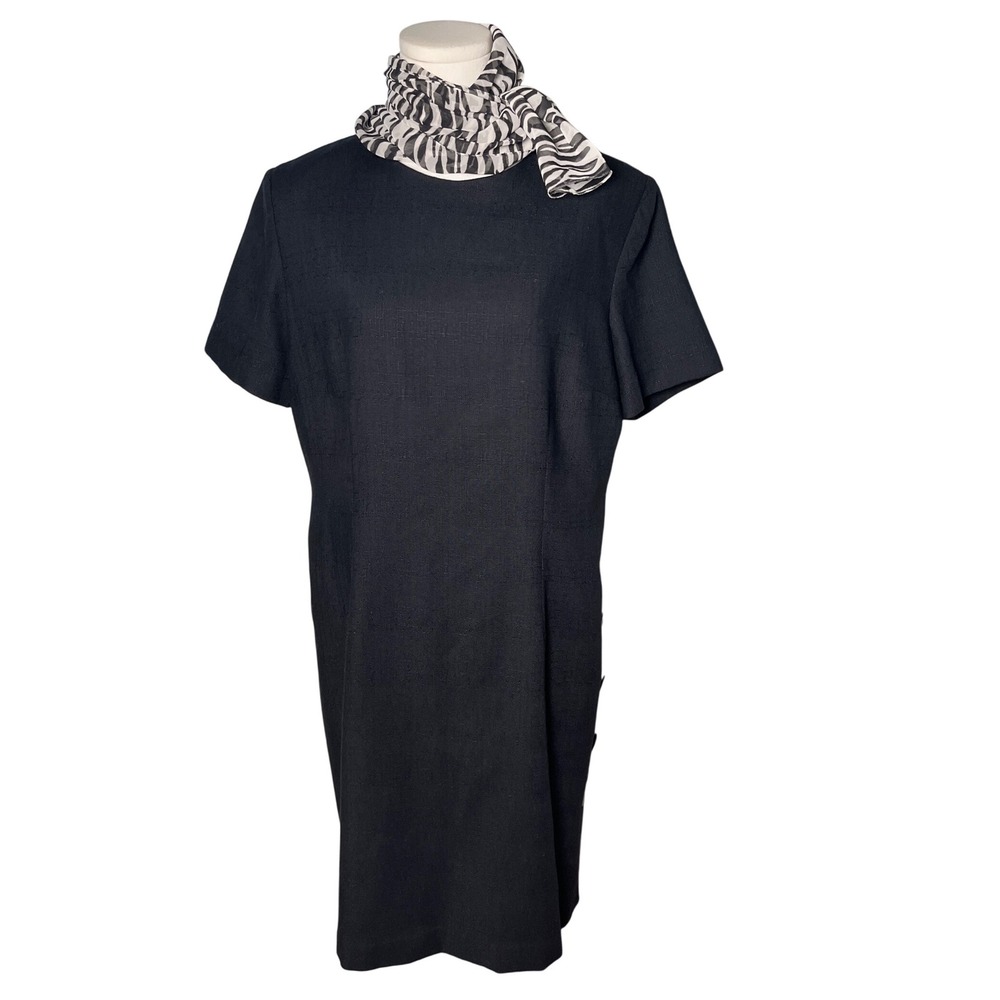 Classic Black Sheath Dress Zebra Scarf Career Petite Lennie Nina Leonard 1